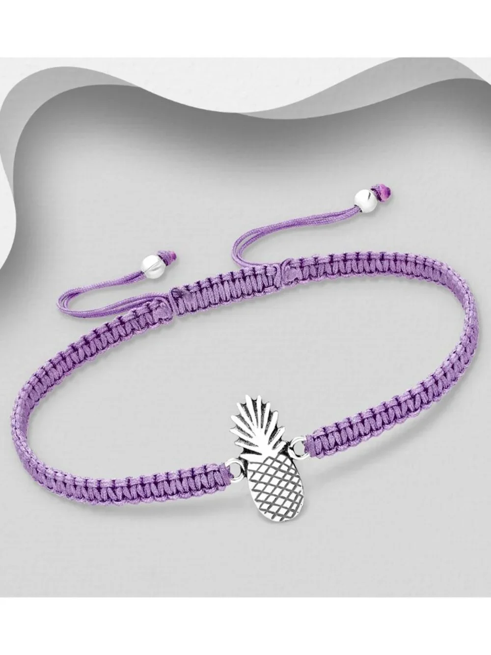 925 Sterling Silver Oxidized Pineapple with Adjustable Thread Bracelet